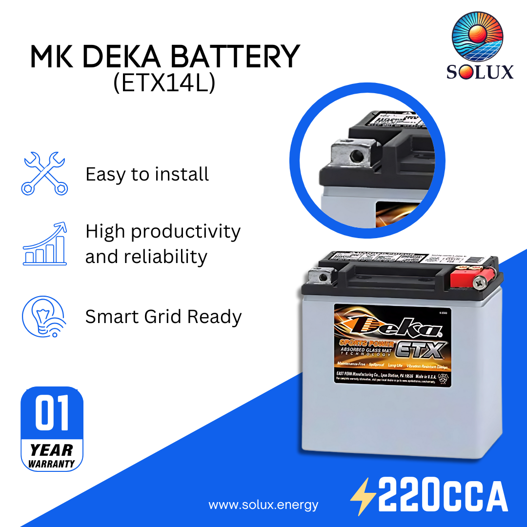 This is an image of MK Deka ETX14L 12V AGM Battery